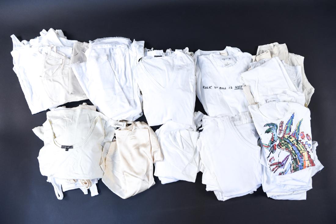 HUGE GROUPING OF WHITE BASIC DESIGNER TOPS: A huge lot of mostly all white high end designer tops, t shirts, long sleeve, camisoles etc. A selection of brands include: Vince, Zooey, Splendid, Sofie D'Hoore, Jil Sander, Piazza Sempione, Only Hea
