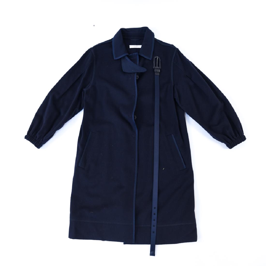 PRADA DARK BLUE BELTED CAMEL HAIR COAT: Size: 40 Condition: Very lightly used