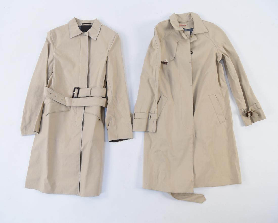 (2) LADIES PRADA TRENCH COATS: Both belted waist size 40. Condition: Gently used, no major flaws.