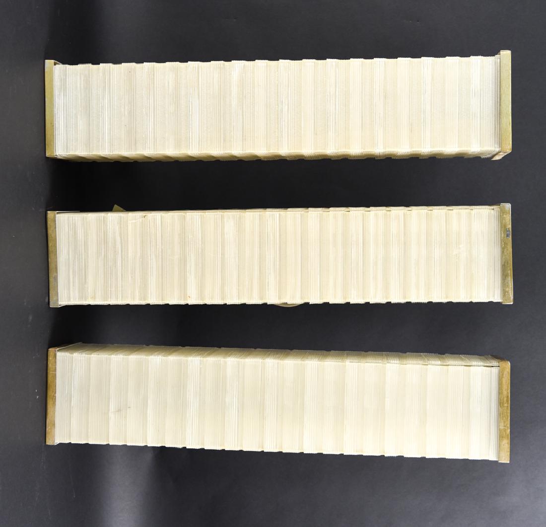 (3) MID-CENTURY LIGHT FIXTURES: Dimensions: H 4.5" x W 24" x D 5" Condition: Not tested, may need to be rewired. Surface wear. Some small losses to surface.