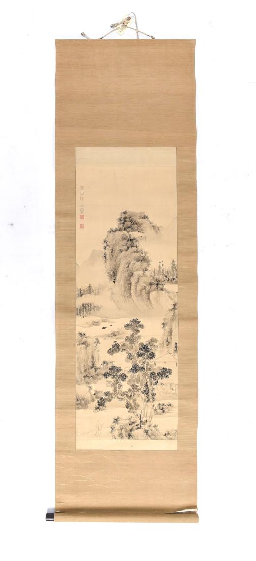 CHINESE SCROLL: Possibly from Ming Dynasty. Dimensions: (Scroll) H 66" x W 18.75" (Sight) H 40" x W 13.5" Condition: Some wrinkles, folds and bends to scroll, minor scratches to sight.