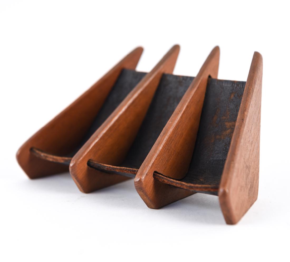 SWEDISH LEATHER & TEAK ORGANIZER OR PIPE STAND (1 of 8)