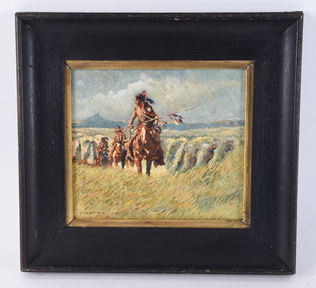 MANNER OF TOM LOVELL WESTERN PAINTING O/B (1 of 7)