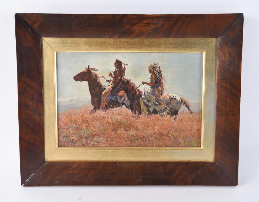 MANNER OF TOM LOVELL WESTERN PAINTING O/B (1 of 9)