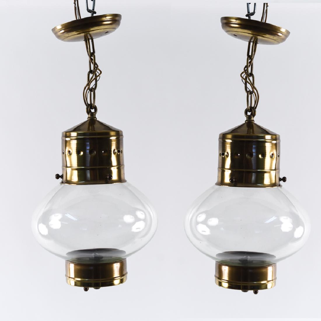 VINTAGE BRASS AND GLASS PENDANT LIGHT FIXTURES (1 of 10)