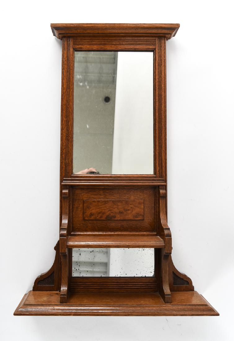 VANITY MIRROR: Dimensions: H 25" x W 16.25" x D 4" Condition: Some spots of de-silvering to mirror. Some light finish wear.