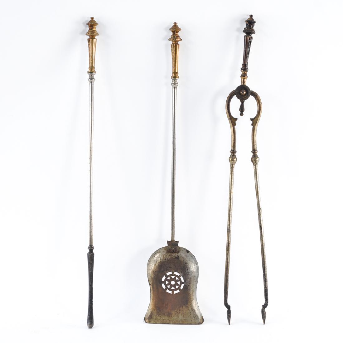 EARLY 18TH C. STEEL AND BRASS FIREPLACE TOOLS (1 of 15)
