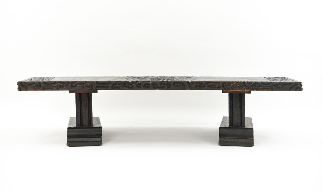 WITCO MID-CENTURY COFFEE TABLE: Dimensions: H 13.75" x W 62" x D 27" Condition: Some scratches and shallow chips too surface. Few small losses.