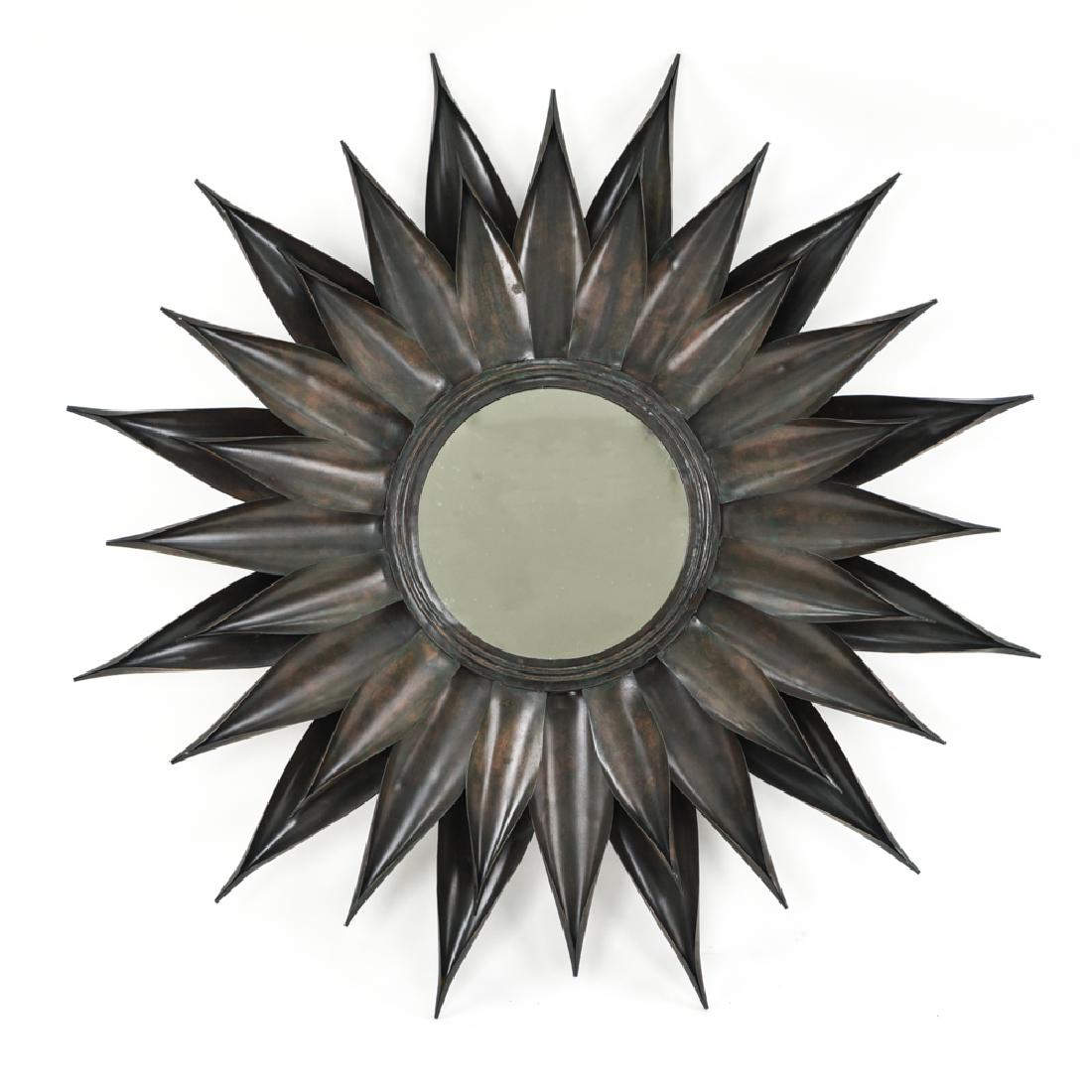 CONTEMPORARY COPPER SUNBURST MIRROR: Arteriors, with label on reverse. Dimensions: Dia: 34" Condition: no issues to note