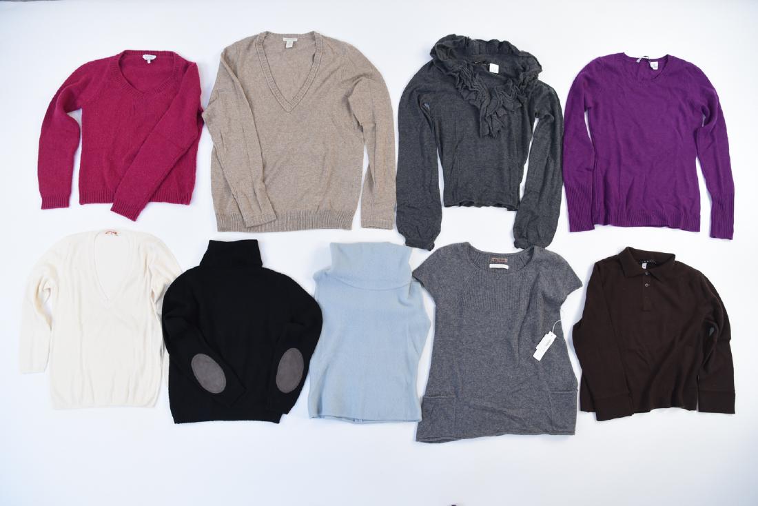 GROUPING OF CASHMERE BLEND KNIT SWEATERS: 8 sweaters, wool and cashmere or blends. Size: Varying, mostly size small and medium 38-42 Condition: Used, showing minimal signs of use.