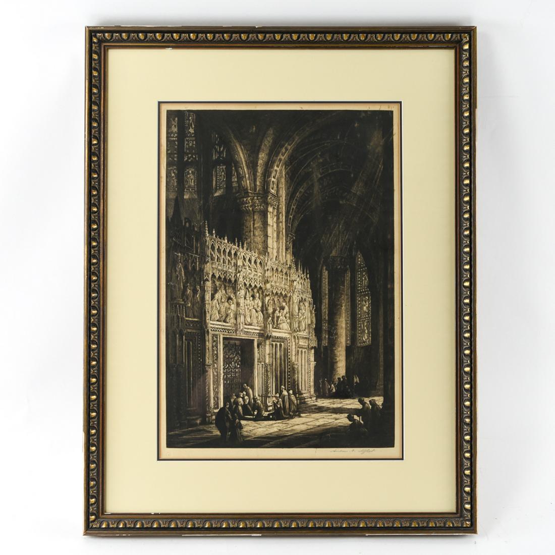 LARGE 19TH C. ETCHING OF CHURCH INTERIOR (1 of 9)