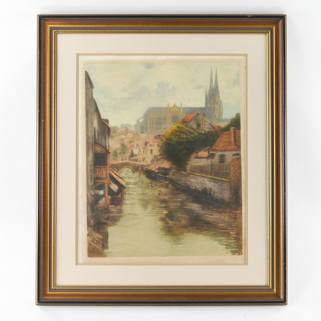 LARGE COLOR AQUATINT ETCHING CHARTRES, SIGNED (1 of 9)