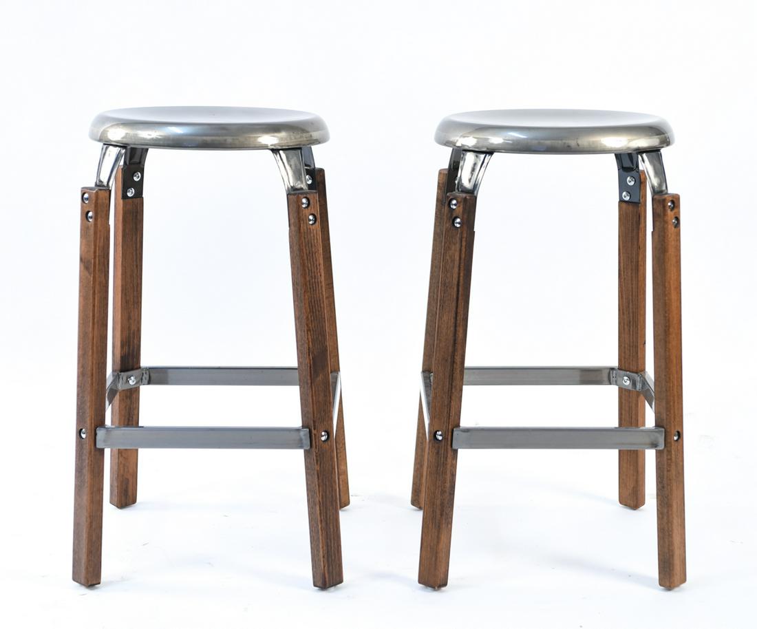 PAIR OF STOOLS: Dimensions: H 26" x W 14.5" x D 14.5" x SH 26" Condition: Wear consistent with age and use.