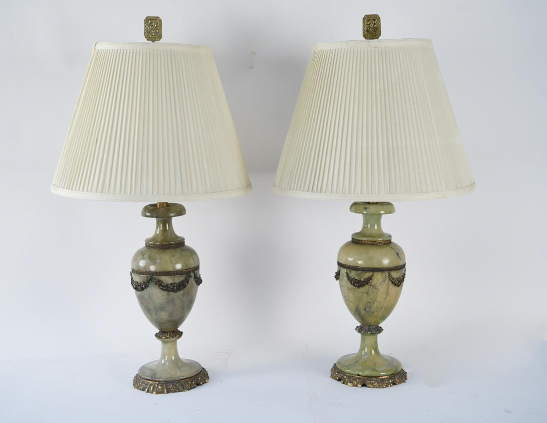 PAIR OF ORMOLU MOUNTED GREEN MARBLE LAMPS (1 of 14)