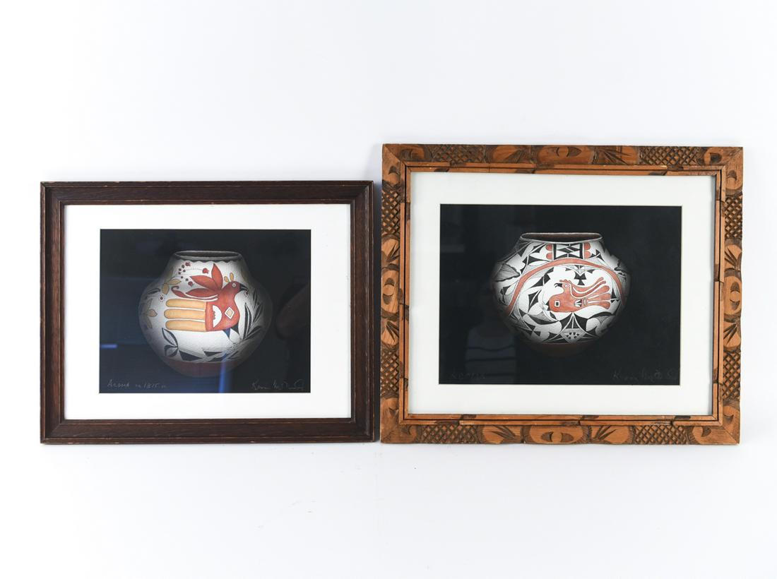 (2) KEVIN MCDERMOTT PAINTINGS OF ACOMA POTTERY (1 of 10)
