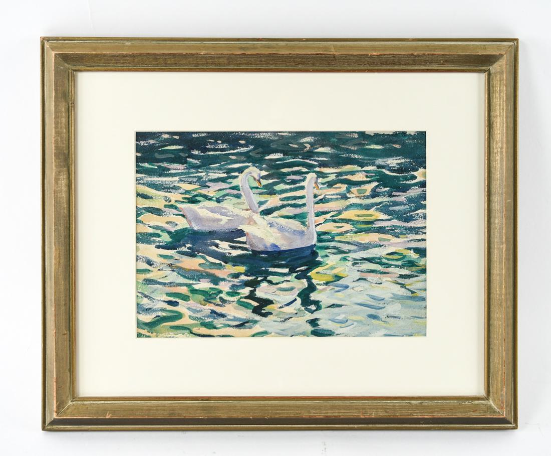 MODERNIST WATERCOLOR OF SWANS (1 of 7)