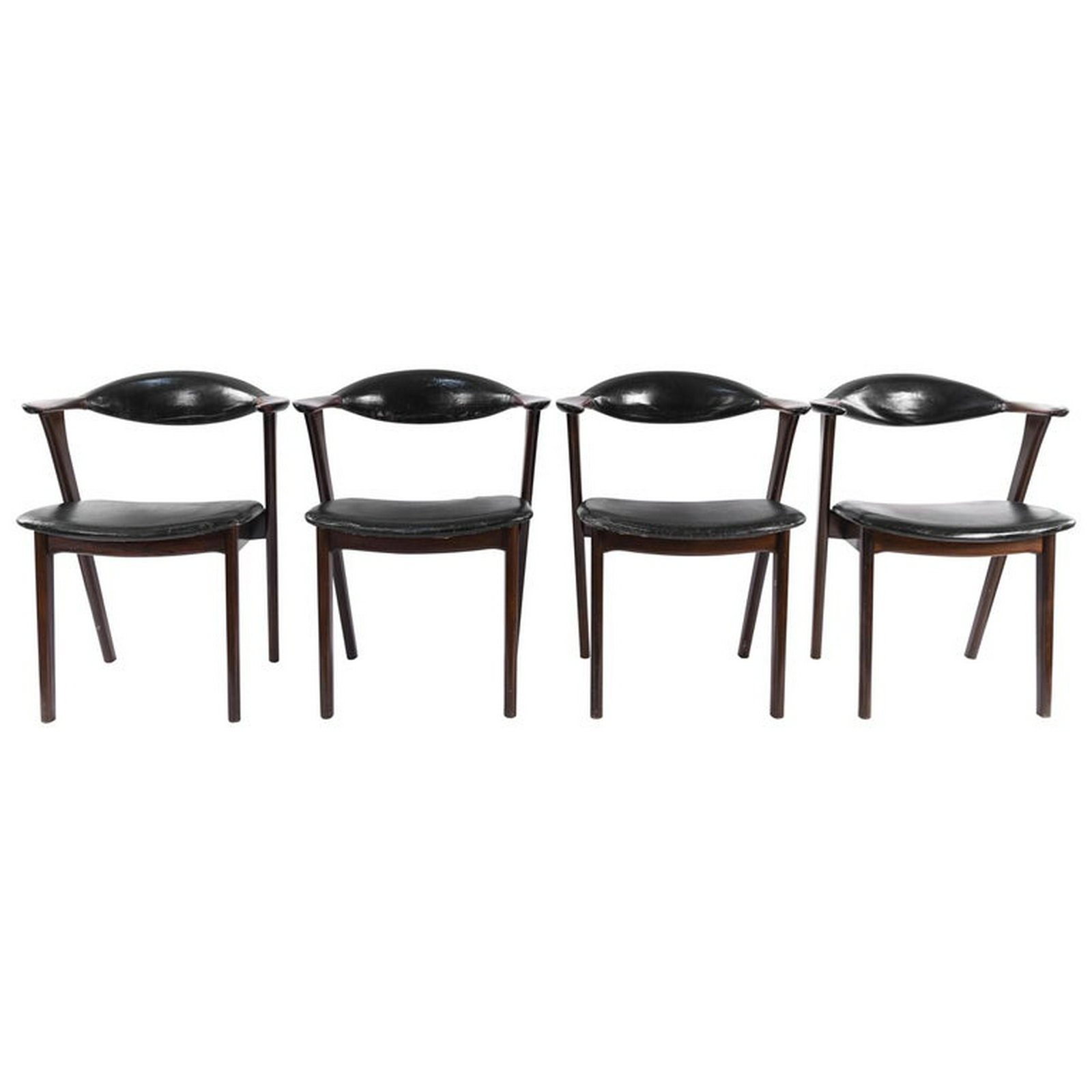 (4) ERIK KIRKEGAARD ROSEWOOD CHAIRS: Dimensions: H 28.5" x W 23.25 "x D 20" x SH 17" Condition: Needs to be reupholstered. Wear consistent with age and use. E054