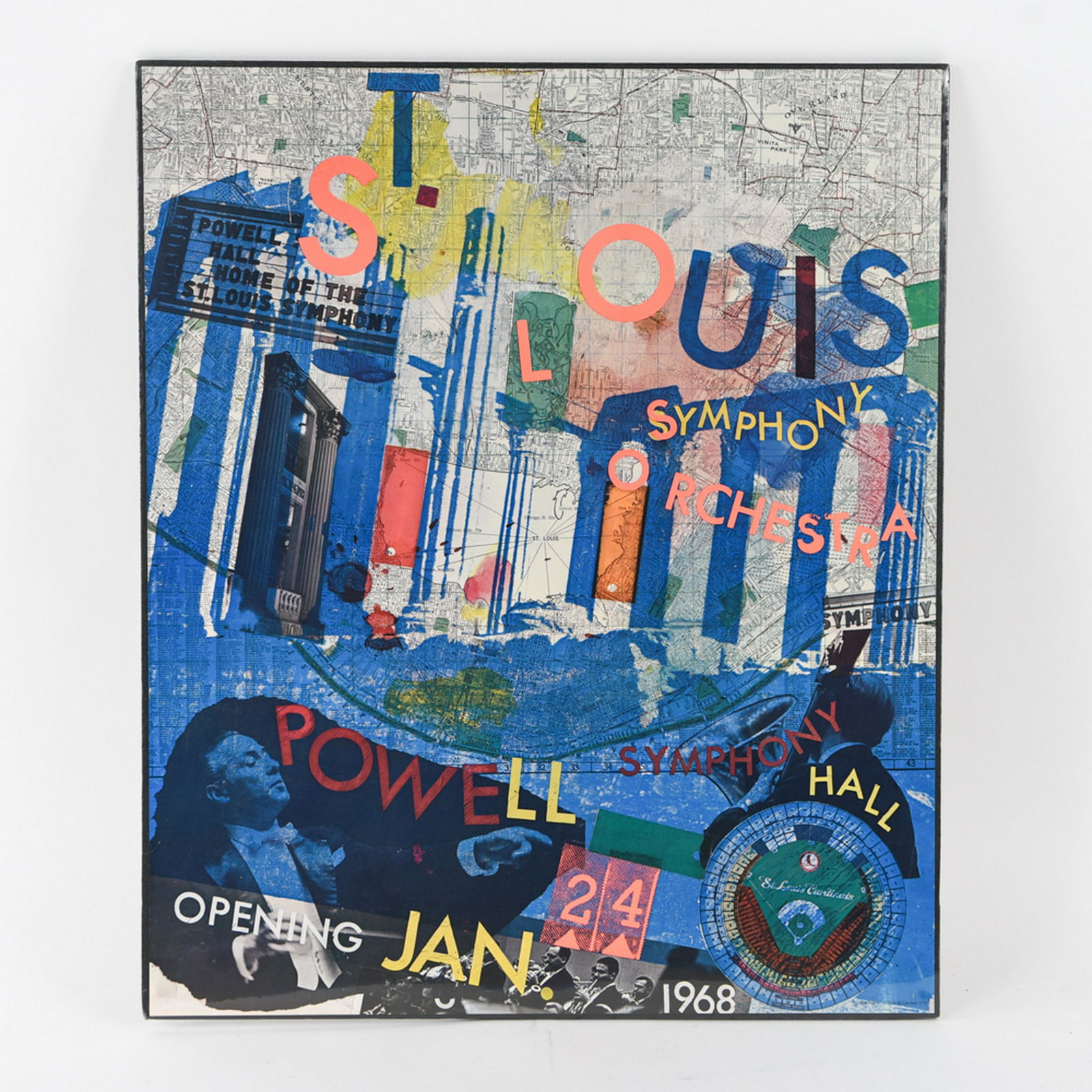 ROBERT RAUSCHENBERG, AMERICAN (1925-2008): Offset lithograph poster. St. Louis Symphony, 1968. Dimensions: H 30.5" x W 25.5" Condition: No issues to note. Shrink wrapped to backing. Unexamined out of frame.