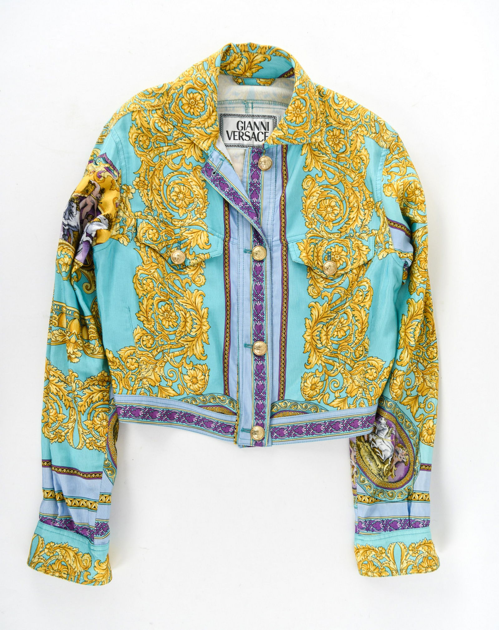 GIANNI VERSACE JACKET: With designer label on interior. Dimensions: (Sleeve) L 23.5" x (Shoulder to shoulder) W 17" Condition: Showing very light signs of use.