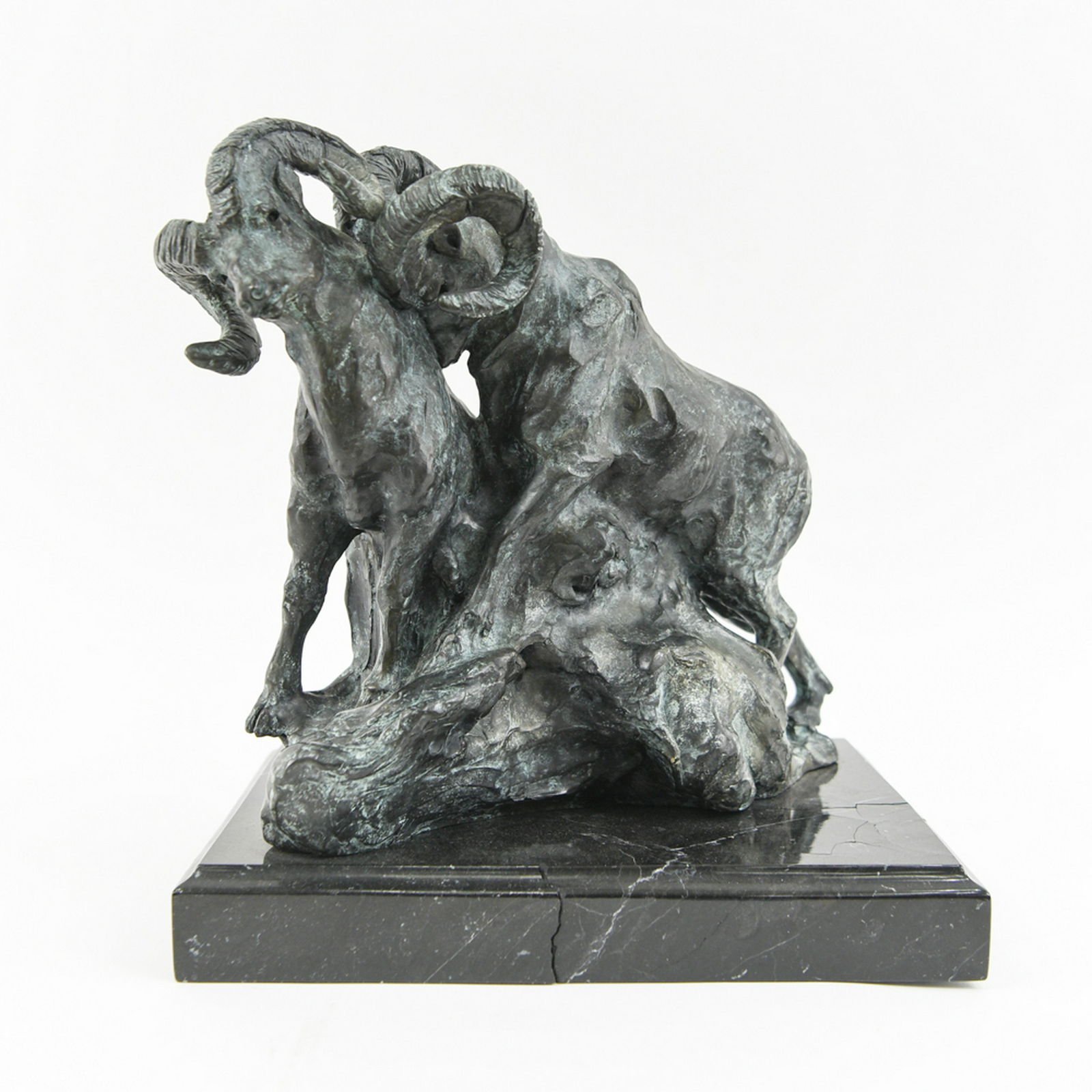 SHERRY SANDER BRONZE RAMS: Signed S. Sander, dated 1994 and numbered 15/35. Dimensions: H 15" x W 16" x D 11" Condition: Base with damage.