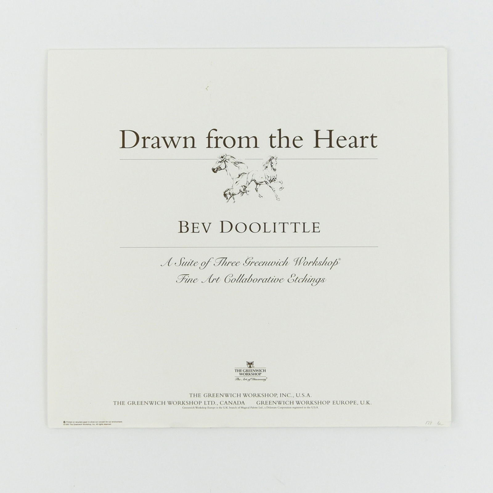 BEV DOOLITTLE PRINT: Titled "Drawn From The Heart". Pencil signed and editioned, 178/349. Dimensions: H 15" x W 17.75" Condition: No issues to note.
