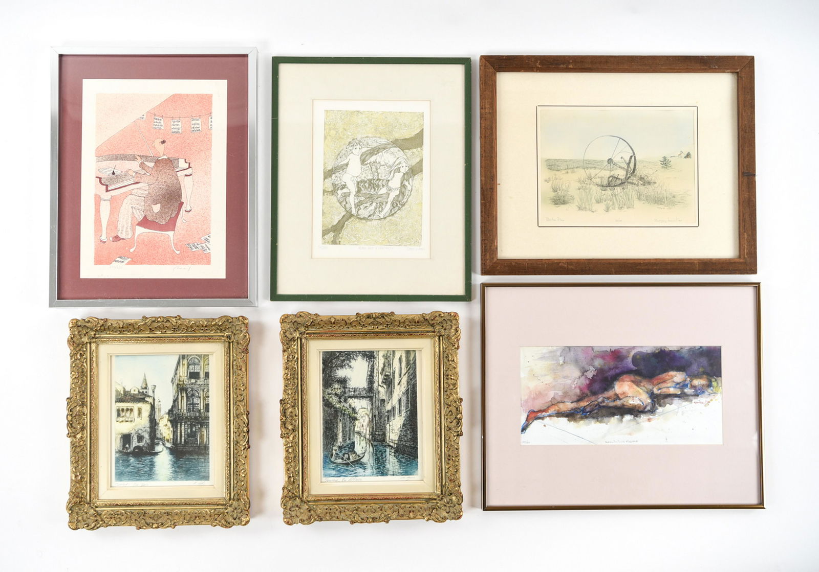 GROUPING OF PRINTS: Including Carol Lumus, Ädam And Eventually", 56/250, Margery Kawaller, "Broken Plow", 39/50, Robert Weil, "Piano", 233/350, and more. Signed in pencil. Dimensions: (Reclining Nude) H 16.25" x W 20.25