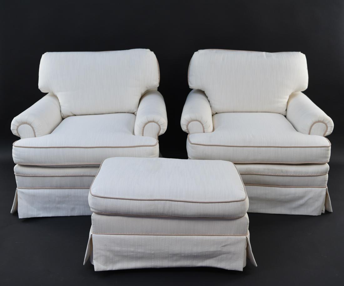 PAIR OF BAKER LOUNGE CHAIRS AND OTTOMAN (1 of 11)