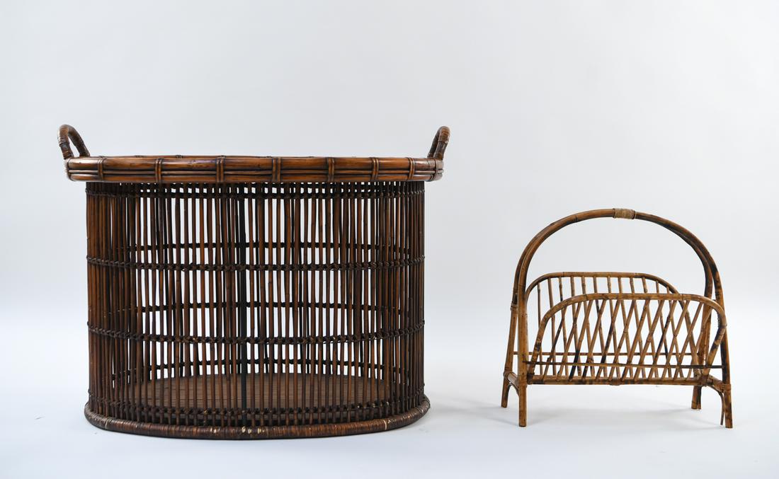 BAMBOO & RATTAN TRAY TOP TABLE & MAGAZINE RACK (1 of 10)