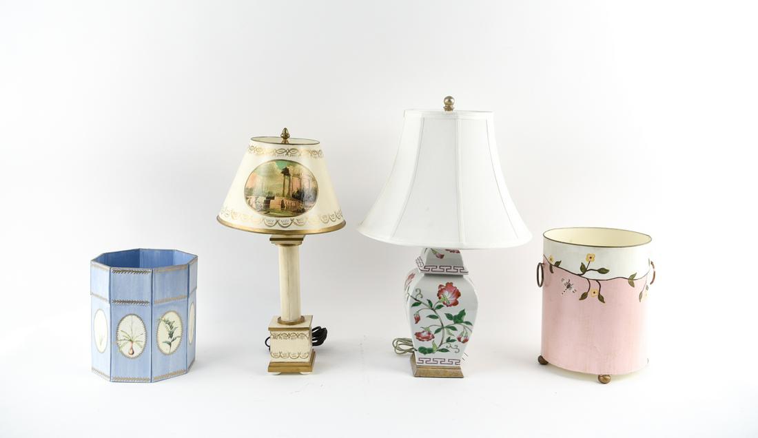 TOLE LAMP & WASTE BASKET GROUPING (1 of 14)
