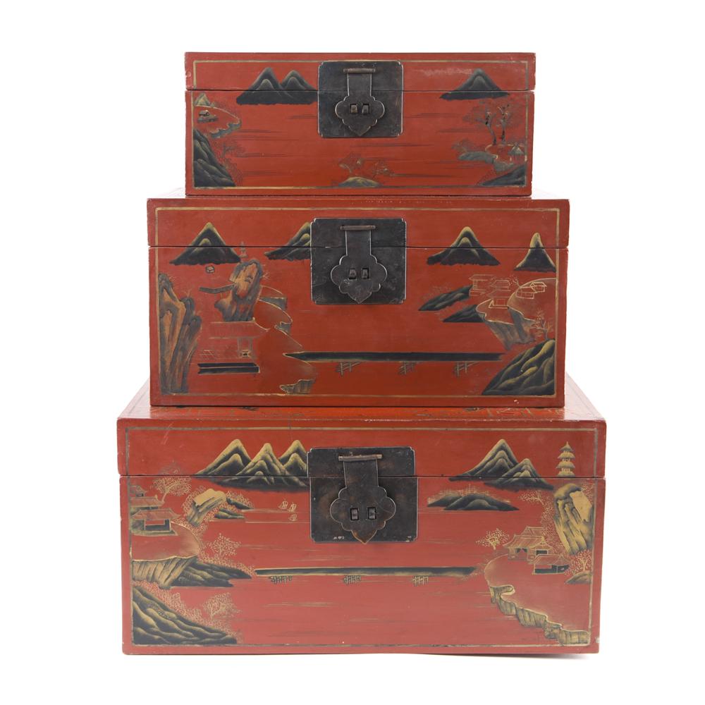 (3) CHINOISERIE DECORATED STACKING TRUNKS (1 of 14)