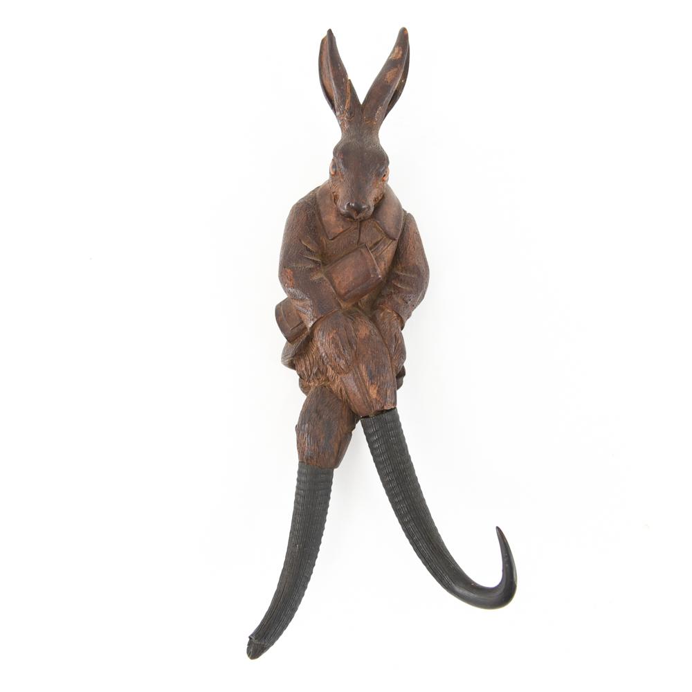 BLACK FOREST CARVED RABBIT COAT HOOK (1 of 9)