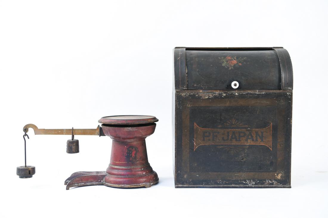 19TH CENTURY PAINTED HOWE SCALE + PAINTED TEA BIN (1 of 13)