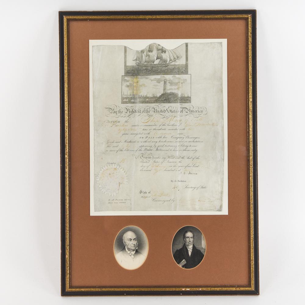 J Q ADAMS & HENRY CLAY SIGNED SHIP'S PASSPORT 1825 (1 of 12)