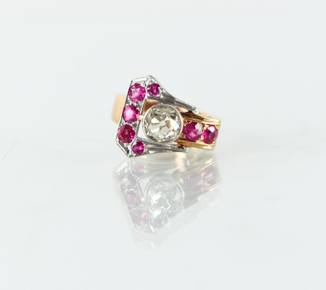 LADIES 14K GOLD, DIAMOND & RUBY BUCKLE RING (1 of 10)