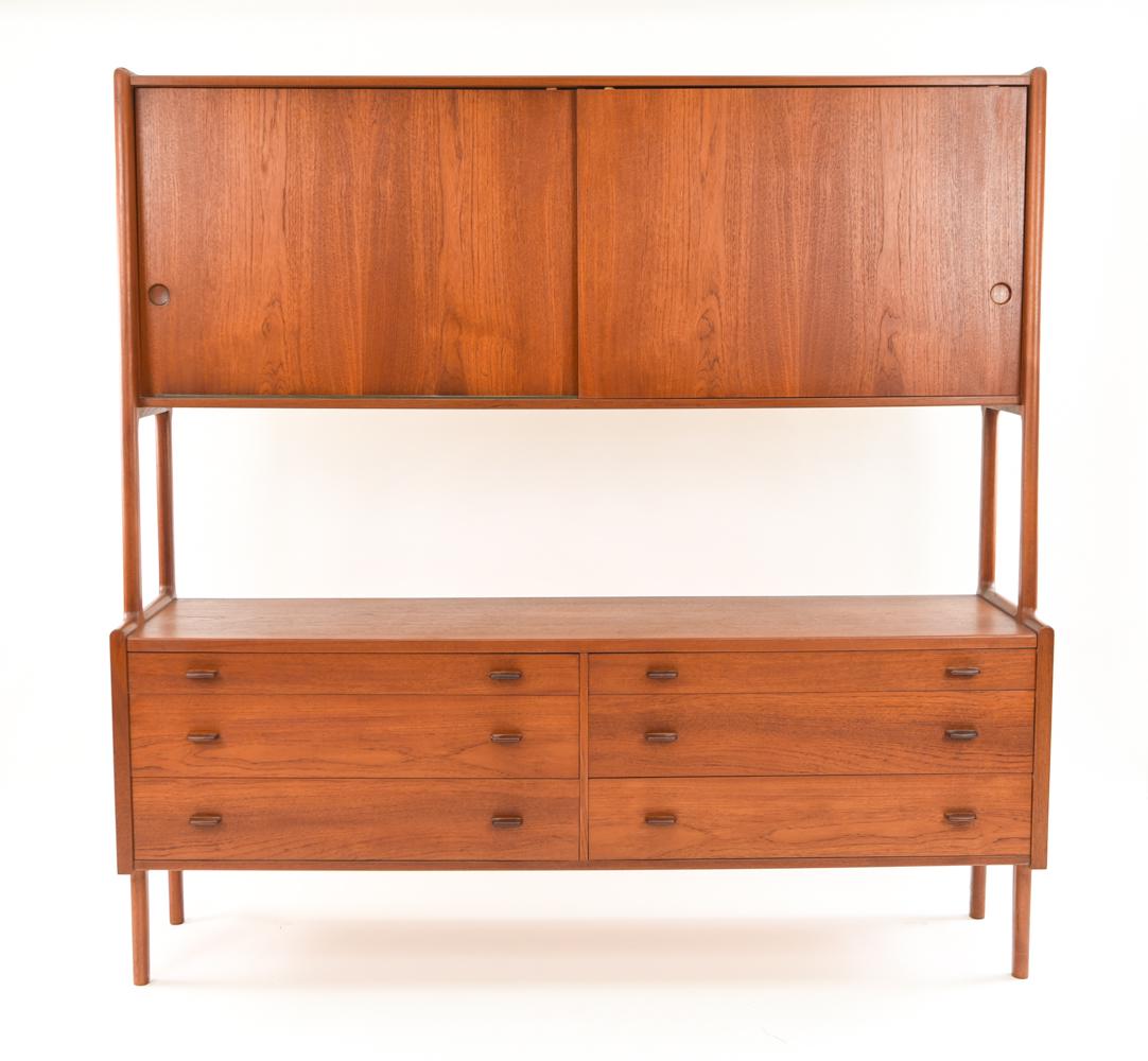 HANS WEGNER DANISH TEAK SIDEBOARD FOR RY MOBLER: Danish Furniture Makers Control label in drawer. Dimensions: H 71" x W 71" x D 20.5" Condition: Showing overall light wear. Note: From a single owner Westport, CT estate. All purchased in the 1950s/60