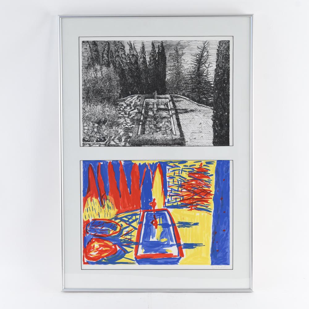 JENNIFER BARTLETT (B. 1941) SCREEN PRINT: Pencil signed and numbered 51/144. Title: Chamber Music Society of 1981. Text lines matted over. Dimensions: (Frame) H 40.5" x W 26" (Sight) H 16" x W 22" (both openings) Condition: Mat wavy across ce