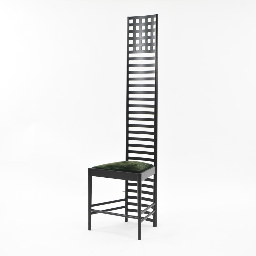 RENNIE MACKINTOSH CASSINA HILL HOUSE CHAIR: Contemporary, Cassina stamp under. Dimensions: H 55.25" x W 16" x D 13.75" x SH 17" Condition: Light scuffs and scratches consistent with use.