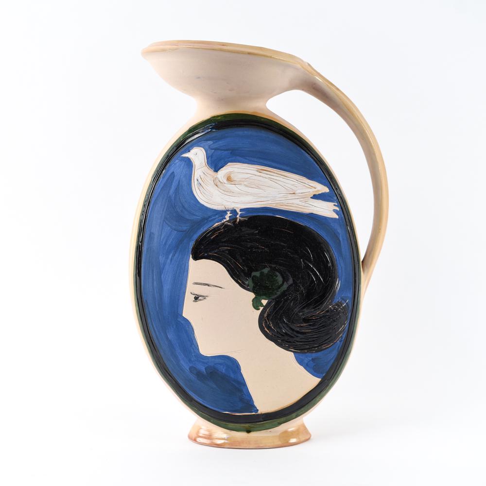 ANDRE BRASILIER CERAMIC PITCHER: Signed and numbered 27/30 underneath. Dimensions: H 15" x W 9.25" x D 6.5" Condition: Few light scuffs to surface.