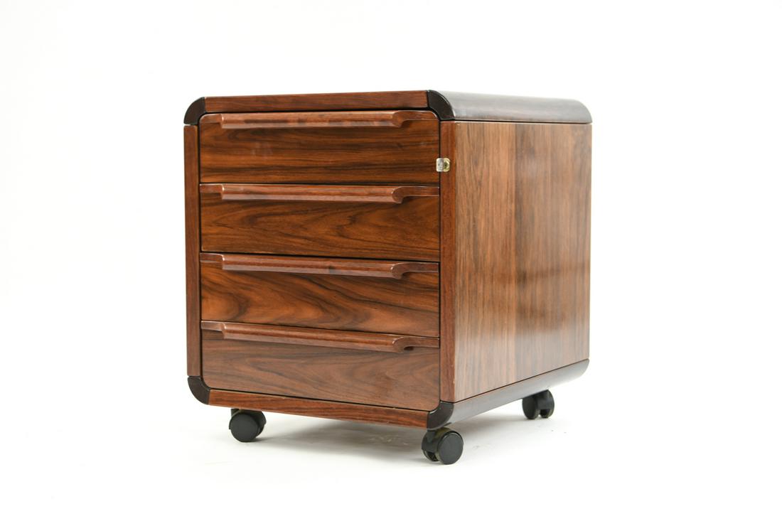 DANISH ROSEWOOD RUD THYGESEN CHEST: Includes key. Dimensions: H 22.25" x W 19.75" x D 20.25" Condition: Light wear consistent with age and use. F054