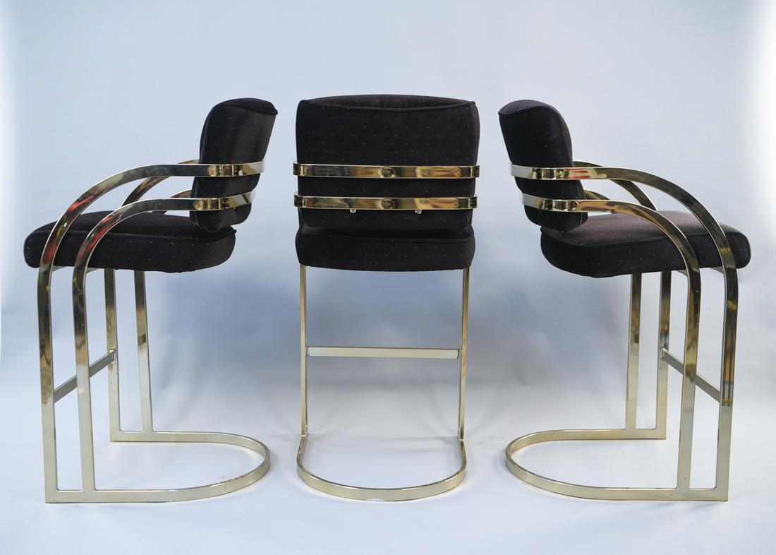 (3) MILO BAUGHMAN STOOLS: Dimensions: H 42.5" x W 19.75" x D 23" x SH 19" Condition: Light surface scratches and few areas of early indications of pitting to brass.