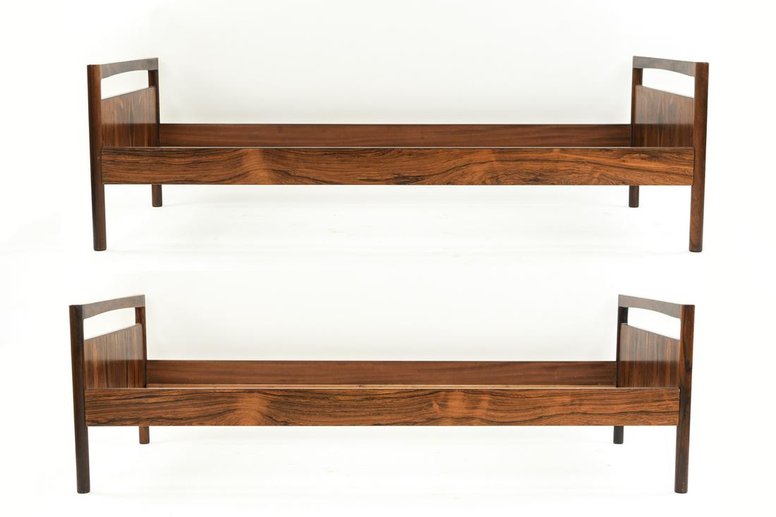 (2) DANISH ROSEWOOD BEDS: Dimensions: H 24" x W 78" x D 36" Condition: Showing light signs of use including a few rubs and chips to veneer. F067