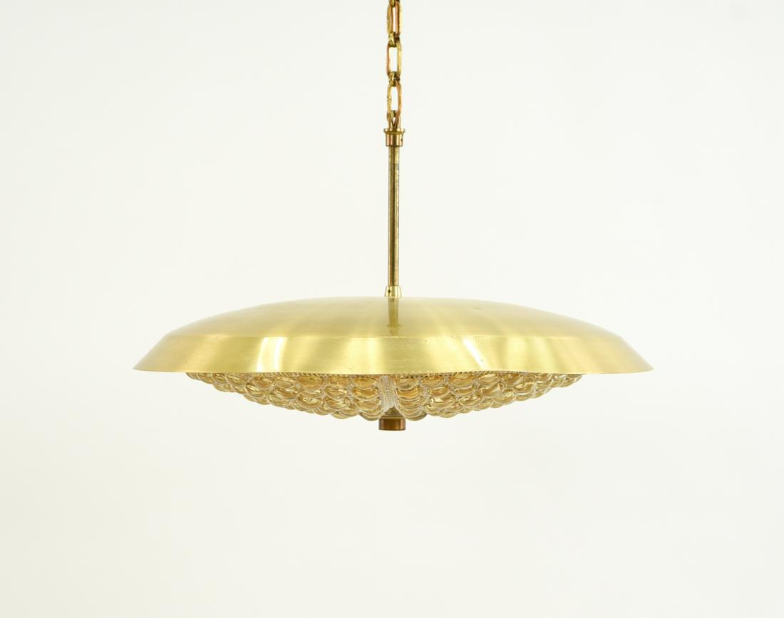 CARL FAGERLUND FOR ORREFORS PENDANT LAMP: Dimensions: (Excluding chain and canopy) H 11.5" x D 19" Condition: Showing some finish wear including scratches, scuffs, and dings. F188