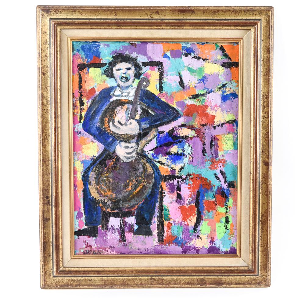 TOBY HELLER (1927-2017) OIL ON CANVAS BOARD: Signed lower left. Dimensions: (Frame) H 23" x W 19.25", (Board) H 17.75" x W 13.75" Condition: Board loose in frame. Some discoloration to lining.