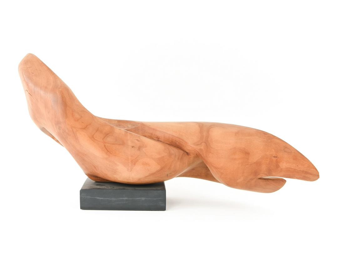 KIKI BRODKIN (1926-2010) MAHOGANY SCULPTURE: Apparently unsigned. Dimensions: H 11" x W 21" x D 6" Condition: Showing a few stress cracks and small chips to one edge.