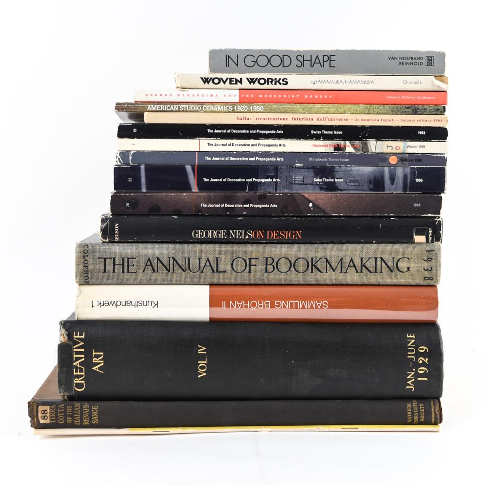GROUPING OF ART & DESIGN BOOKS: Including George Nelson Design, George Nakashima and the Modernist Moment, Creative Art, The Annual Book of Making, etc. Dimensions: (Creative Art) H 11.5" x W 8.25" x D 2.25" Condition: Showing wear 