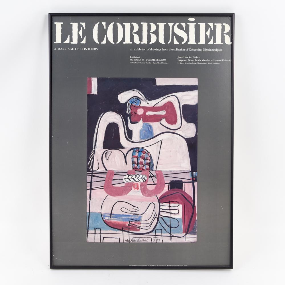 LE CORBUSIER 1990 EXHIBITION POSTER: Dimensions: (Frame) H 28.25" x W 20.25" Condition: No frame glass. Scratches and marks to surface. Loose in frame.