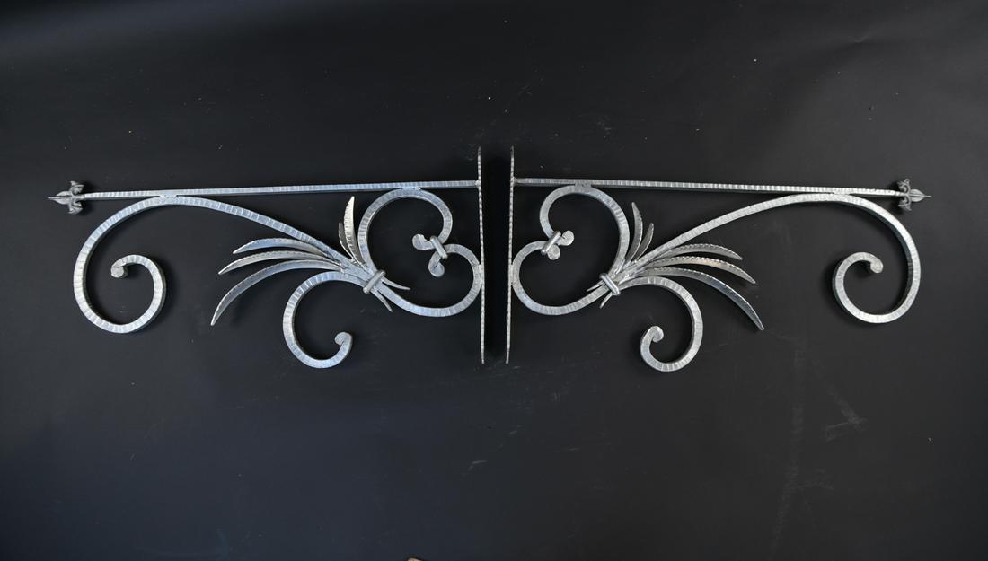 (2) METAL WALL BRACKETS: Dimensions: H 16" x W 33.25" x D 2" Condition: Surface wear consistent with age and use including some finish loss.