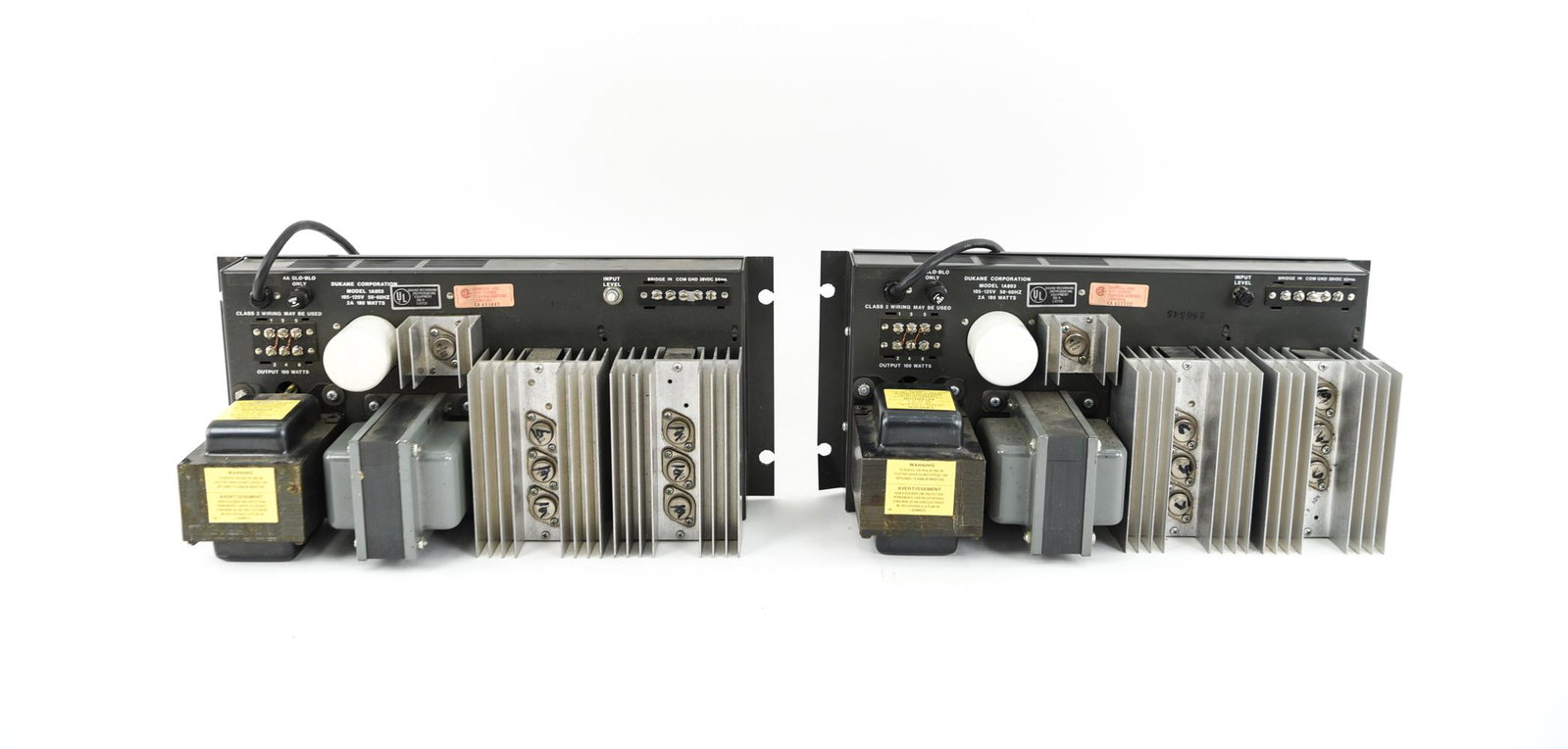 (2) DUKANE MODEL 1A803 AMPLIFIERS: Marked Manufacturer and model #. Dimensions: H 7" x W 19" x D 8.75" Condition: Not tested. As shown.
