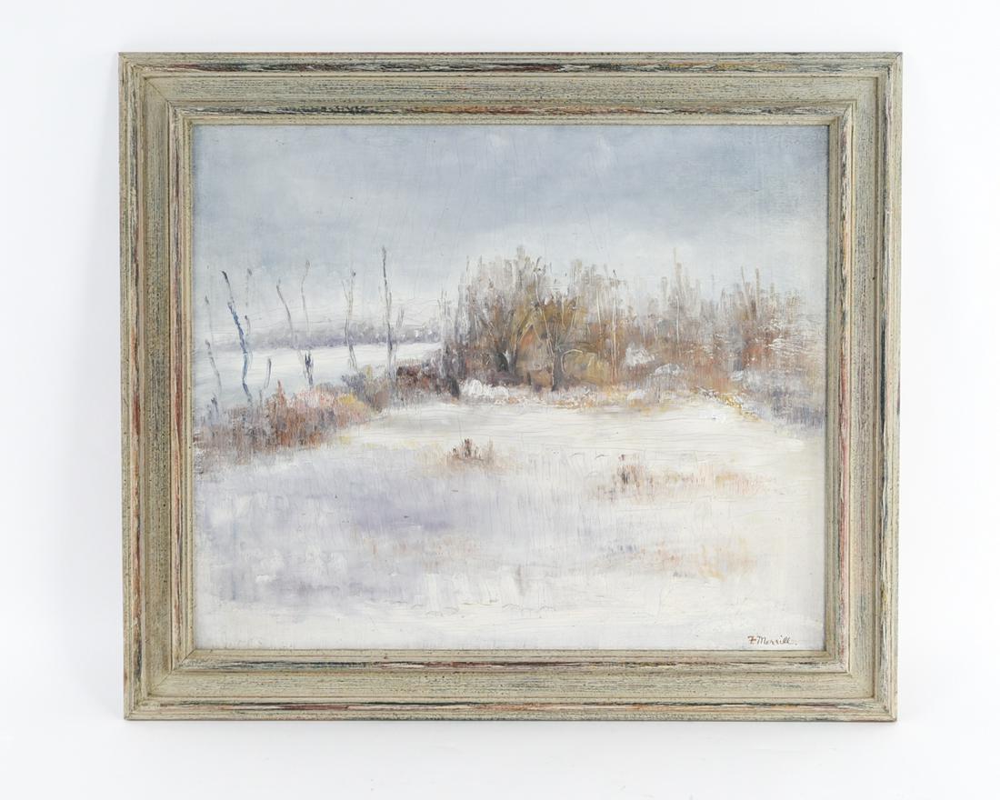 OIL ON MASONITE WINTER LANDSCAPE SIGNED F. MERRILL (1 of 9)