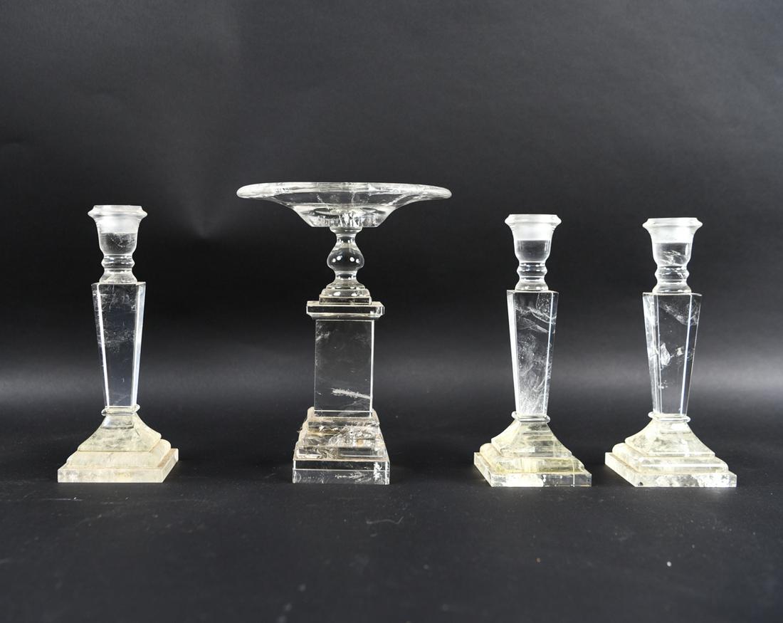 ITALIAN ROCK CRYSTAL CANDLESTICK & TAZZA GROUPING (1 of 9)